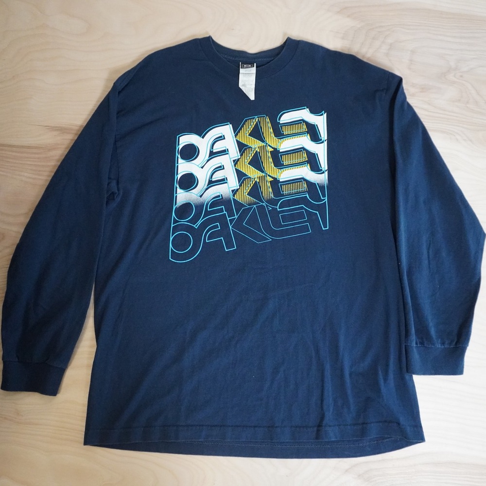 Oakley Mens Long Sleeve Graphic T-Shirt Navy Blue XL Logo Crew Neck Cotton